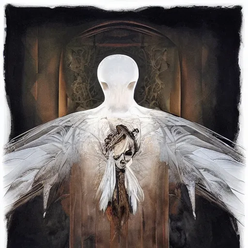 Image similar to artemixel, white crow bringing rabbit leg to a occult witch by android jones and m. c. escher collaboration, futurist, digital art, dramatic lighting by nicola samori and jeffrey smith, oil on canvas