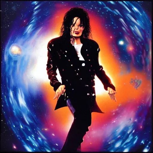 Image similar to michael jackson escaping from a galaxy portal, xscape album cover 2 0 7 7