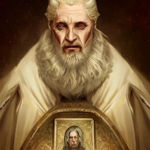 Image similar to A portrait of an old medieval king, weary, sitting on his throne, Charlie Bowater art style, digital fantasy portrait