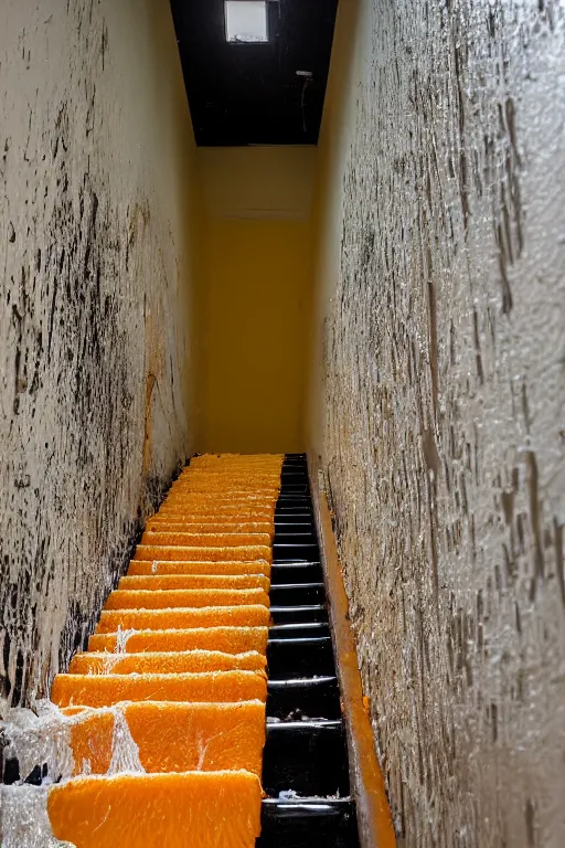 Image similar to a flooded stairway filled with orange juice, horror 1024 A