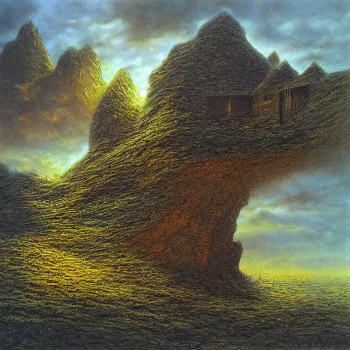 Image similar to a building in a landscape, by bob eggleton