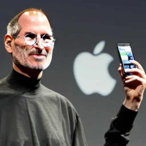 Prompt: Steve Jobs unveils new iPhone at WWDC, hyper realistic, editorial-n 4