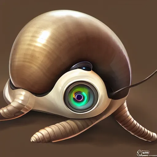 Prompt: snail with headset on its eyes behind pc, highly detailed, trending artstation,