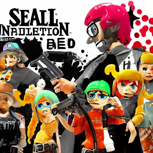 Image similar to Splatoon Inklings in the style of Red Dead Redemption 2, cell shaded game box cover