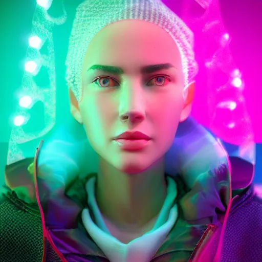 Image similar to a human portrait made out of rain, neon, beautiful, rendered in octane, unreal engine, cinematic