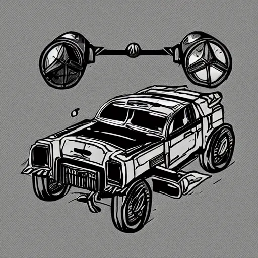 Image similar to darkest dungeon art style retrofuturism car concept