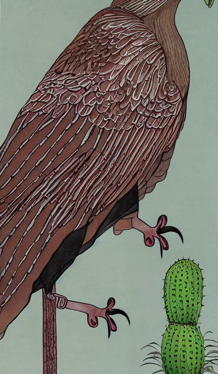 Image similar to lonely turkey vulture sitting on cactus by Shen Quan, hanging scroll, ink and colours on silk