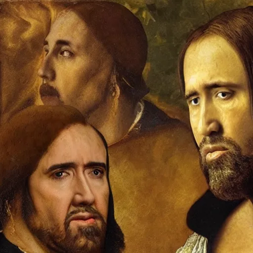 Image similar to Nicolas Cage as Empress Renaissance painting