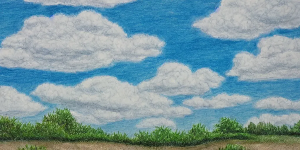 Prompt: peaceful puffy clouds, hand drawn, 4 k