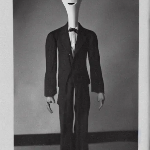 Image similar to a album of slenderman no face no eyes from the 1940s