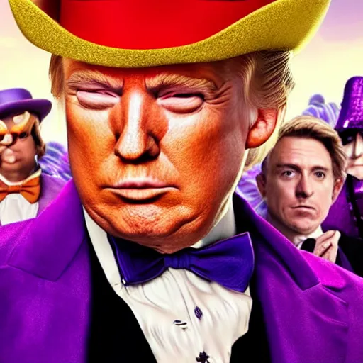 Prompt: donald trump as willy wonka in avengers movie, fantasy, splash art, avengers movie, movie still, detailed face, photorealistic facial features, cinematic lighting, dramatic, octane render, long lens, shallow depth of field, blockbuster, bokeh, hd, anamorphic lens flare, 8 k, hyper detailed, 3 5 mm film grain