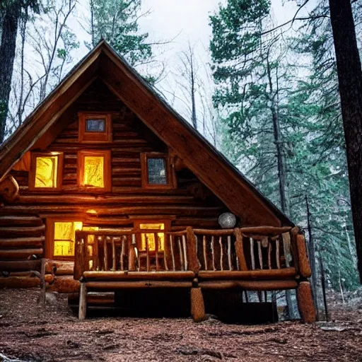 Prompt: A cabin in the woods, dslr, photography