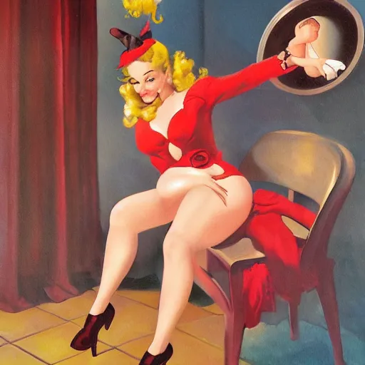 Prompt: a painting in the style of gil elvgren and in the style of charles vess.