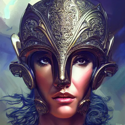 Image similar to Very very very very highly detailed epic photo of face with godlike venetian mask, intricate, dystopian, sci-fi, extremely detailed, digital painting, artstation, concept art, smooth, sharp focus, illustration, intimidating lighting, incredible art by Artgerm and Vincent di Fate and Anton Pieck