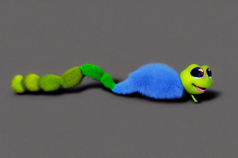 Image similar to disney pixar's a bug's life, cgi caterpillar colorful, furry caterpillar