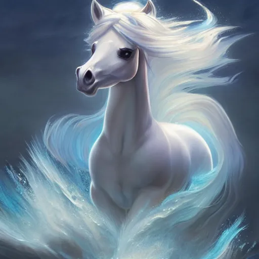 Image similar to a fantastical translucent poney made of water and foam, ethereal, radiant, hyperalism, scottish folklore, digital painting, artstation, concept art, smooth, 8 k frostbite 3 engine, ultra detailed, art by artgerm and greg rutkowski and magali villeneuve