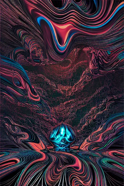 Image similar to Freeform ferrofluids, beautiful dark chaos, swirling black frequency by James Jean and dan mumford