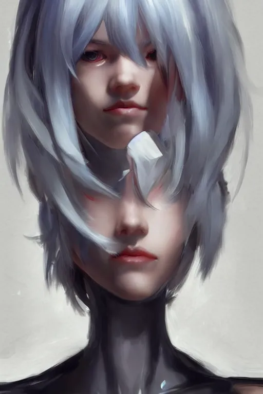 Image similar to a perfect, amazing, beautiful CG digital concept art of Rei Ayanami with black hair. By Ruan Jia and Fenghua Zhong, trending on ArtStation