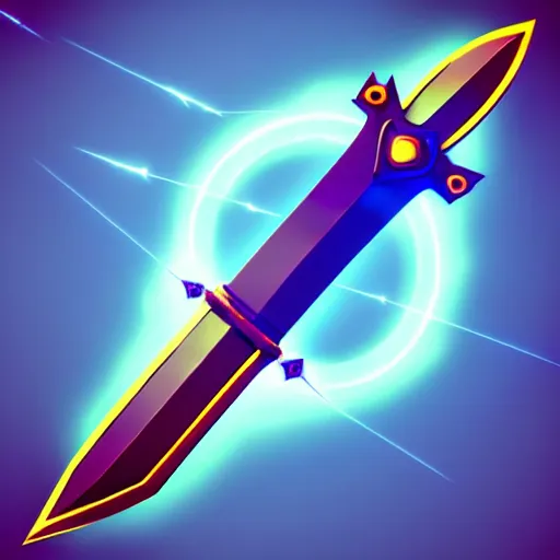 Prompt: sword of ancient civilization, magical power, 3 d, one object, low poly, lightning, mobile game, cute, illustration, d & d, twilight ray