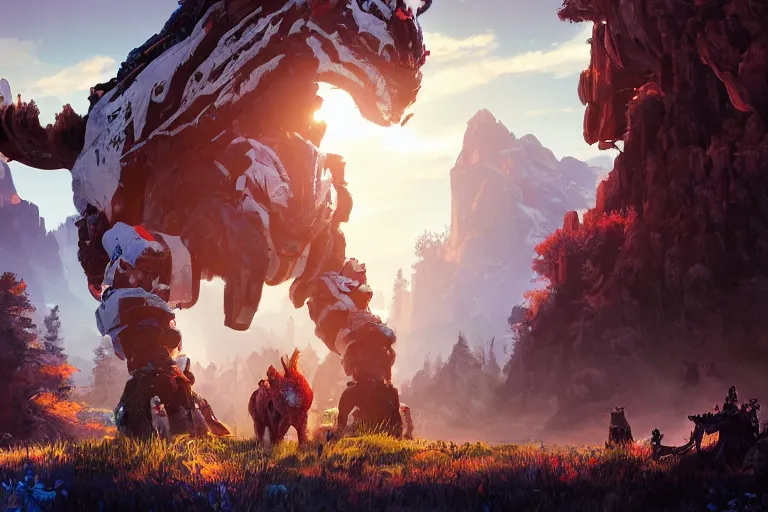 Image similar to frostclaw machine creature robot of horizon forbidden west horizon zero dawn radiating a glowing aura global illumination ray tracing hdr fanart arstation by ian pesty and alena aenami artworks in 4 k