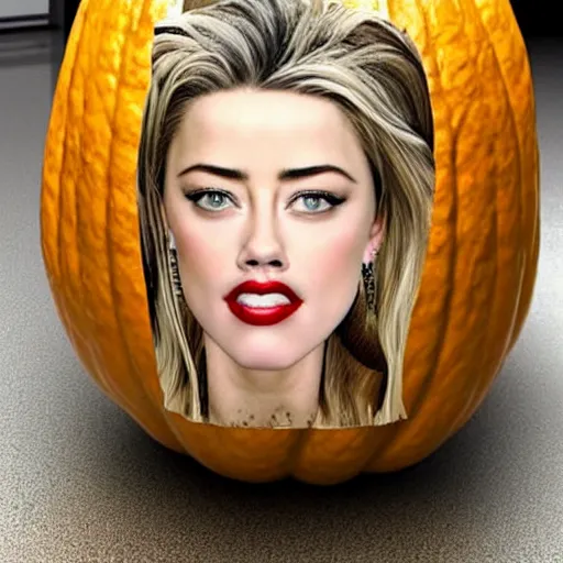 Image similar to a gourd shaped to look like the face of amber heard intercross hybrid mix