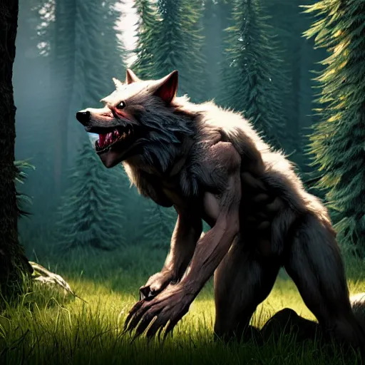 Prompt: cute werewolf from van helsing unreal engine hyperreallistic render 8k character concept art masterpiece forest