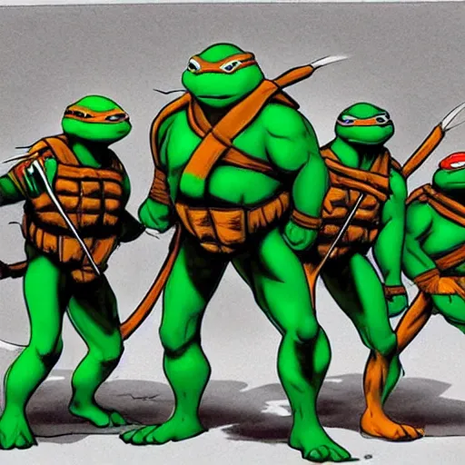 Image similar to the Ninja Turtles, drawn by Michelangelo