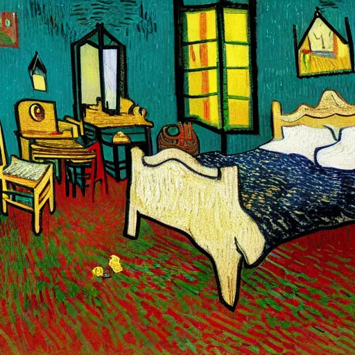 Prompt: a queen size bed taking a huge dump on amber heard after she had fallen into a puddle. in the smart style of vincent van gogh. ultra high resolution. high detail. high contrast.