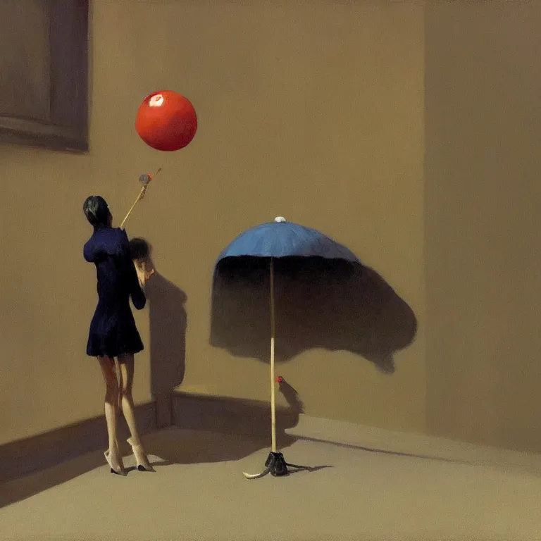 Prompt: flying sourcer abducting a lollypop, quiet foggy scene painted by Edward Hopper and Robert McGinnis masterpiece, intricate, elegant, fantasy, highly detailed, digital painting, concept art, sharp focus, artstation