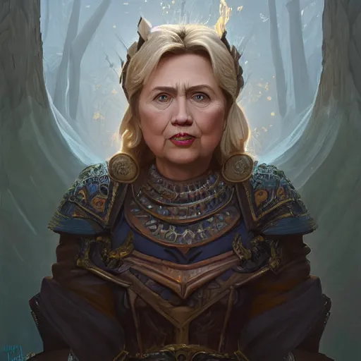 Image similar to hilary clinton as odin, intricate, elegant, highly detailed, digital painting, artstation, concept art, matte, illustration, hearthstone, art by artgerm and greg rutkowski and alphonse mucha, simon stalenhag, hyperreal