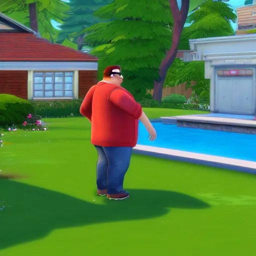 Image similar to a screenshot of peter Griffin in the sims 4