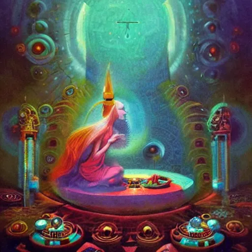 Image similar to the sacred goddess, hermetic, occult, surreal, hidden knowledge by Paul Lehr, Karl Kopinski, Ayahuasca'