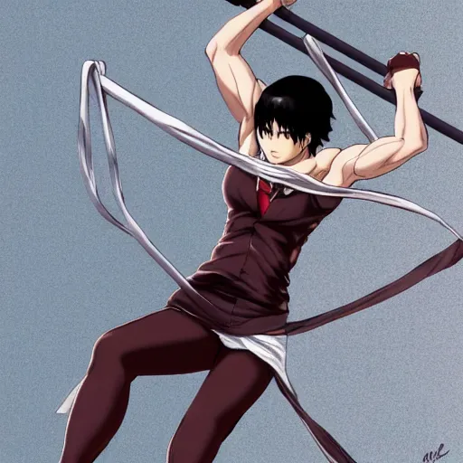 Prompt: mikasa ackerman doing pullups