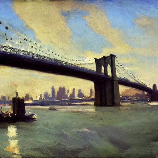 Prompt: painting of the brooklyn bridge by John Singer Sargent