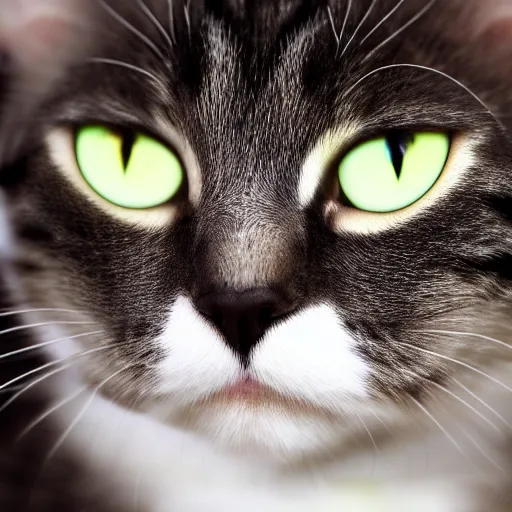 Prompt: a cat potrait, glowing, frontal view, cool looking, high resolution