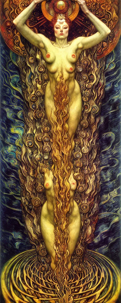 Image similar to Divine Chaos Engine by Karol Bak, Jean Delville, William Blake, Gustav Klimt, and Vincent Van Gogh, symbolist, visionary