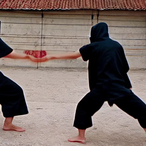 Prompt: photo of ninja fight in slow motion