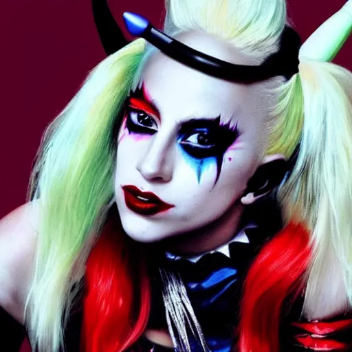 Prompt: Lady Gaga as Harley Quinn hyper realistic 4K quality