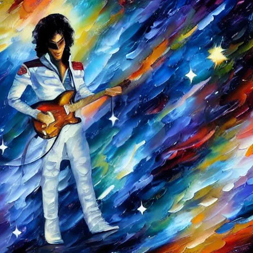 Image similar to a painting of prince in space in the style of leonid afremov. trending on artstation.