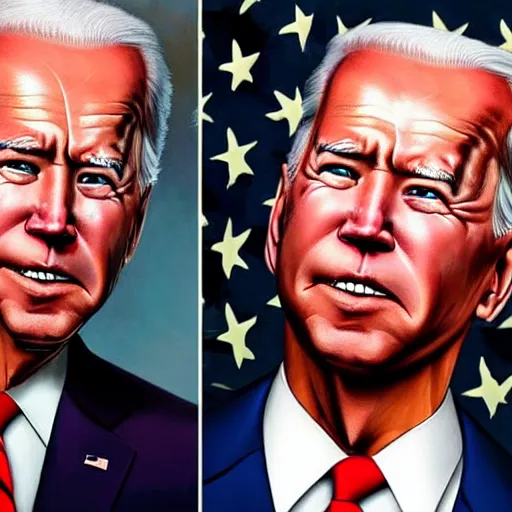 Image similar to freaky presidential portrait of Joe Biden by Ed 'Big Daddy' Roth and Jon McNaughton