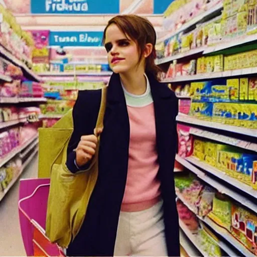 Prompt: emma watson, inside kmart, film still, instagram,