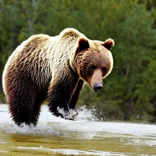 Image similar to jumping grizzly bear, photo, masterpiece