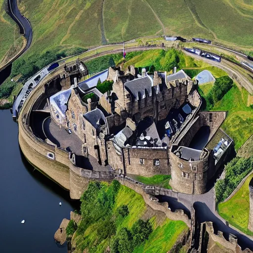 Image similar to Edinburgh Castle rendered as if deep underwater, bubbles in the water