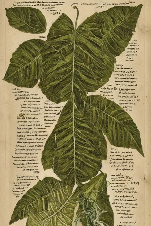 Prompt: scan of the leaves of an old cursed herbarium, by john howe, infographic, textbook, marginalia, cursed, alien, plant specimens, hortorium, scientific study