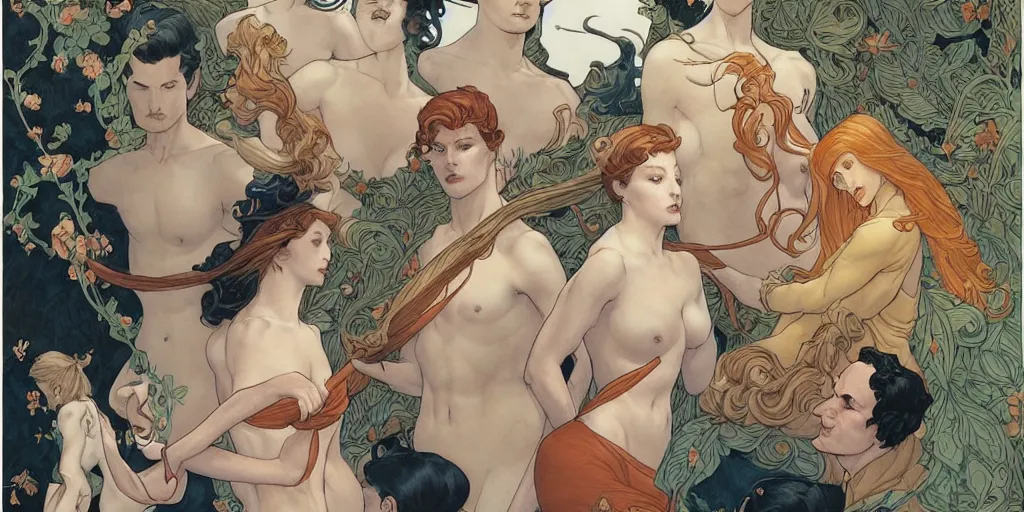 Prompt: une belle femme couverture de livre oeuvre de james jean, phil noto et rebecca guay