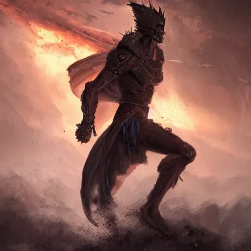 Image similar to firery humanoid tornado character, epic fantasy style, in the style of Greg Rutkowski, mythology artwork