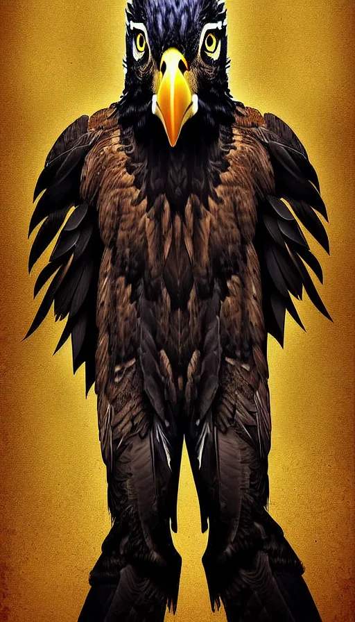 Image similar to epic professional digital portrait art of a human - eagle hybrid animal, eagle head, eagle beak, wearing human flight jumpsuit, by bill hillier