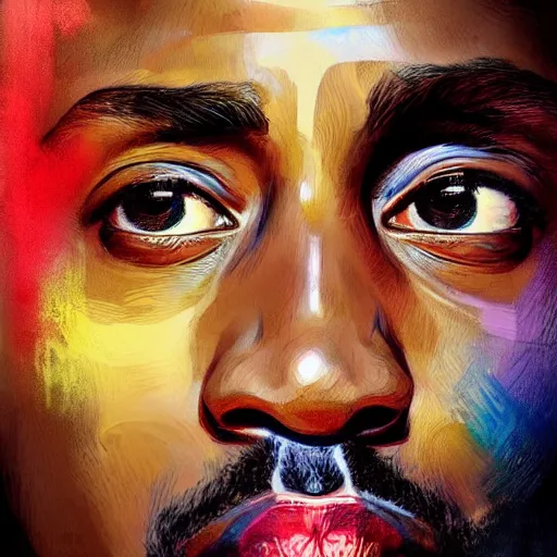 Image similar to artist sam spratt incredible illustration of a portrait of tupac shakur, high detail, artstation, bold colors,