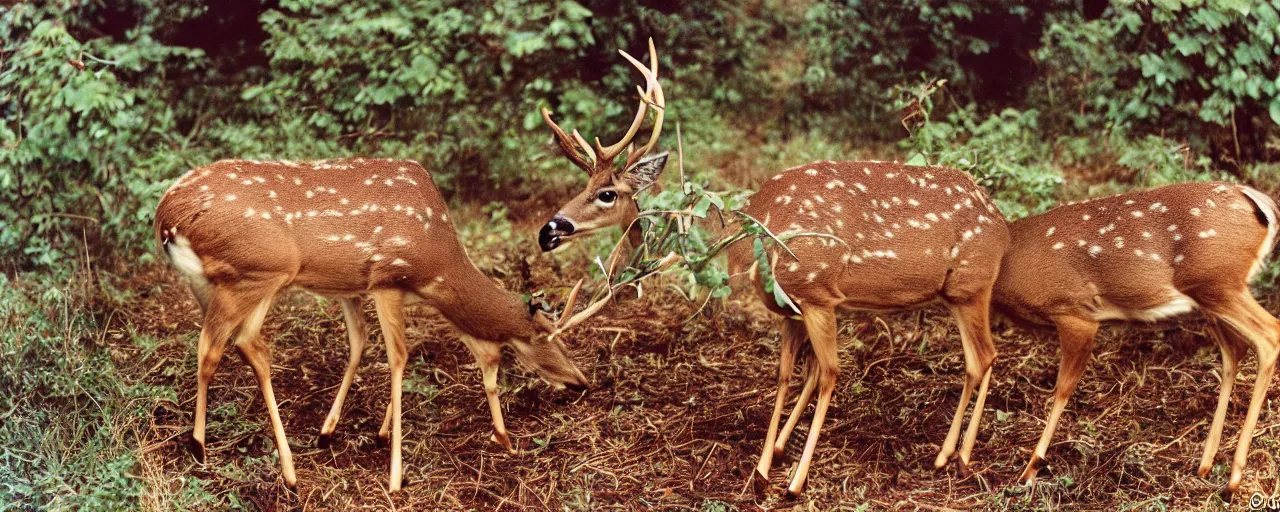 Prompt: deer eating spaghetti off a plant, in the style of national geographic, canon 5 0 mm, kodachrome, retro