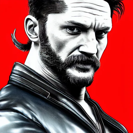 Image similar to Tom Hardy as wolverine in Black leather suit Digital art 4K quality Photorealism